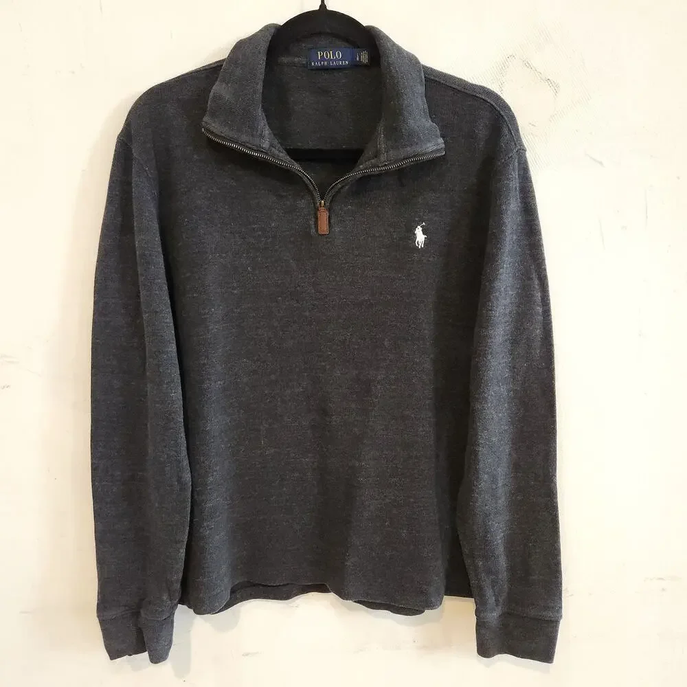 Polo Ralph Lauren Men’s L Charcoal Gray Quarter Zip Pullover Luxury Sweater